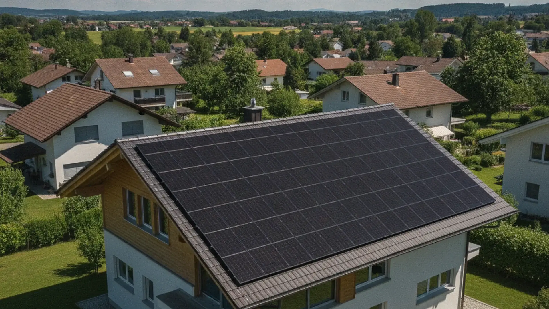 Moderne Photovoltaik-Anlage auf einem Schweizer Einfamilienhaus